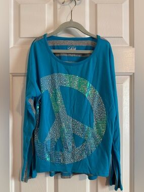 Justice Bright Teal and Gray Striped Tee